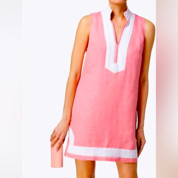 Sail to Sable Linen Sleeveless Tunic Sundress in Pink and White Women’s Small - Picture 1 of 7